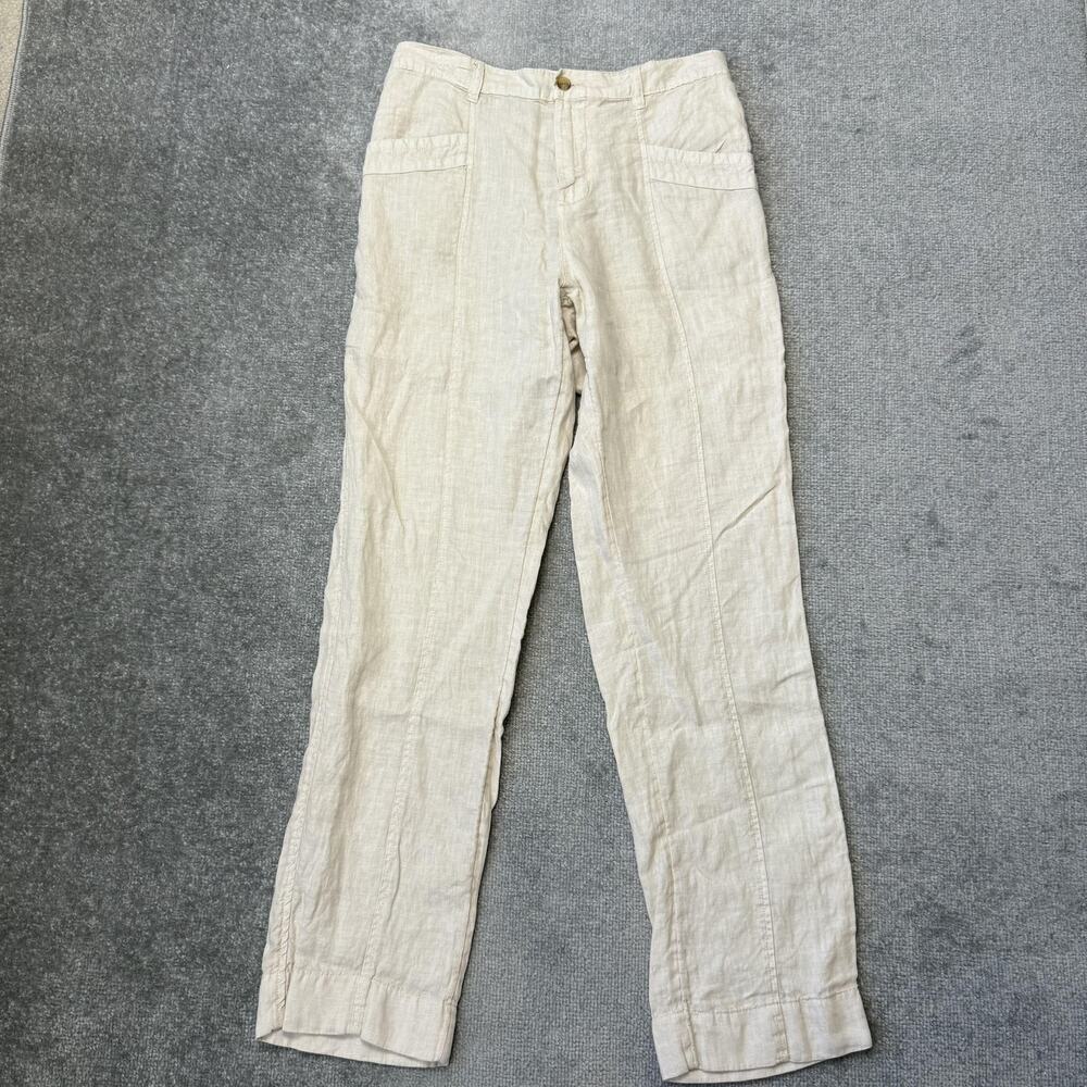 Nicole Miller Pants Womens Large Beige 100% Linen Straight Leg Relaxed Summer